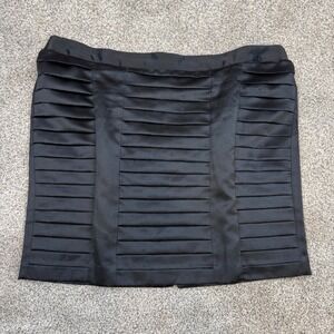 Worthington Black Satin Pleated Tiered Mini Skirt Size 14 Cocktail Party Dressy